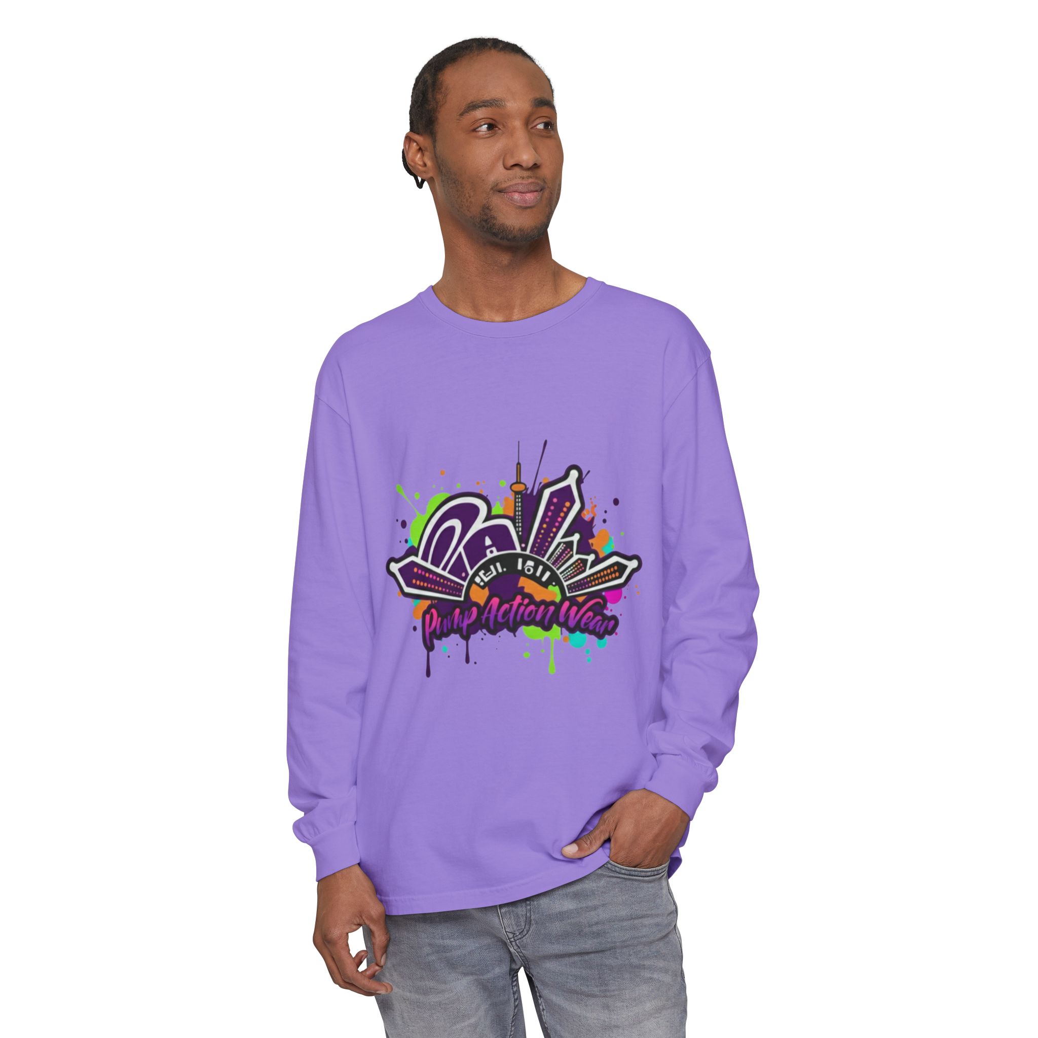 Long Sleeve T-Shirt — Colorful Urban Graffiti Skyline "One Day At A Time" - Image 63