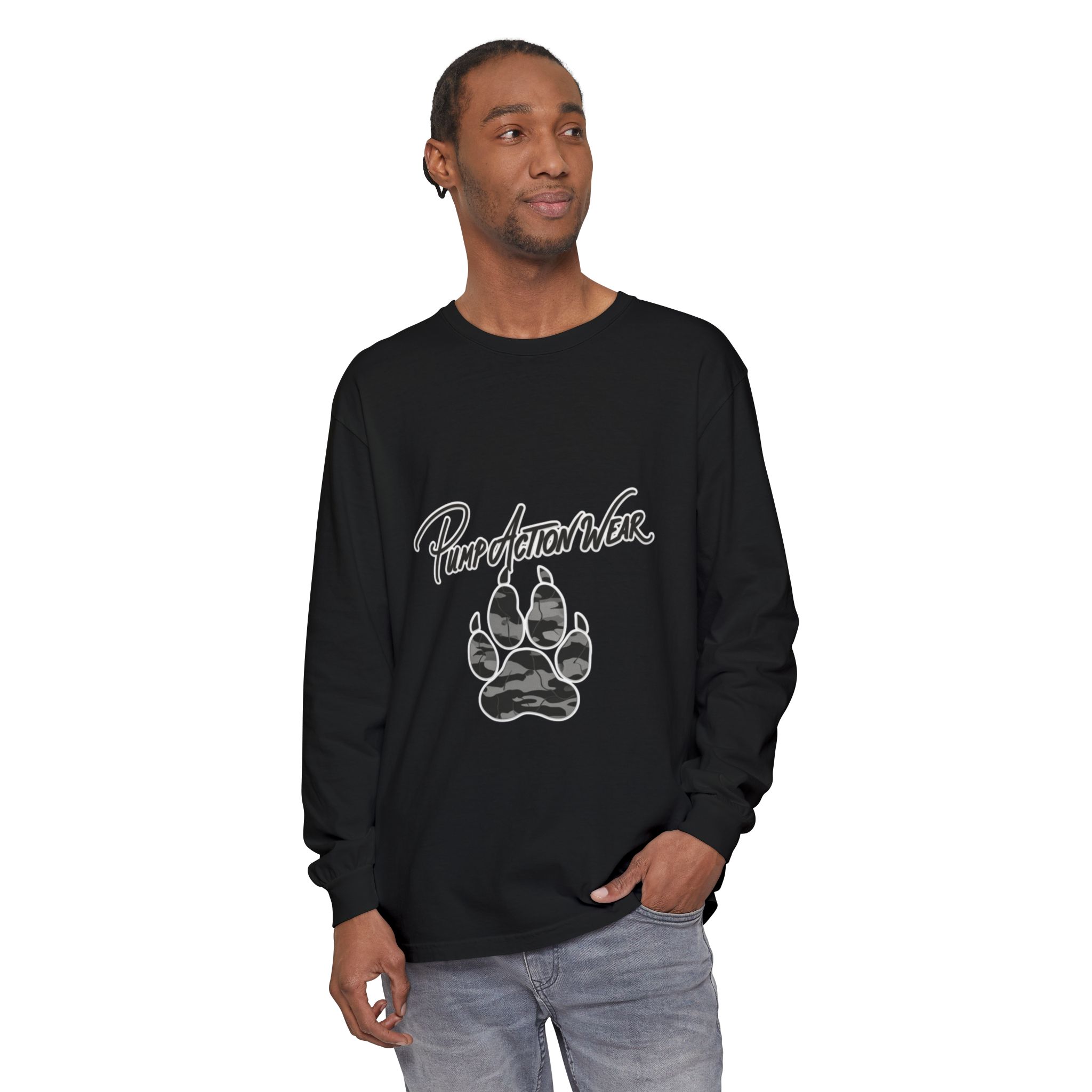 Long Sleeve T-Shirt — "Pump Action Wear" Paw Print Graphic - Image 63