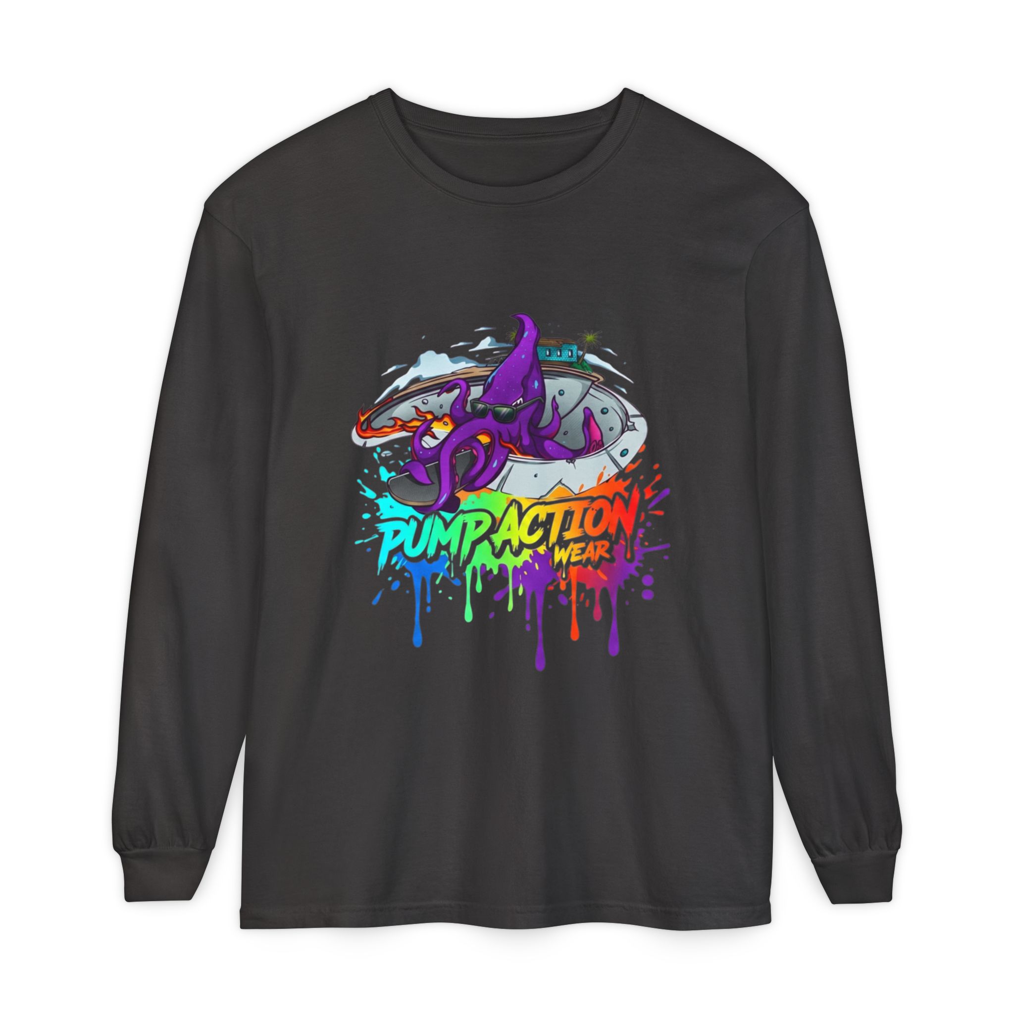 Long Sleeve T‑Shirt — 'Pump Action' Colorful Octopus Skate Graphic - Image 45