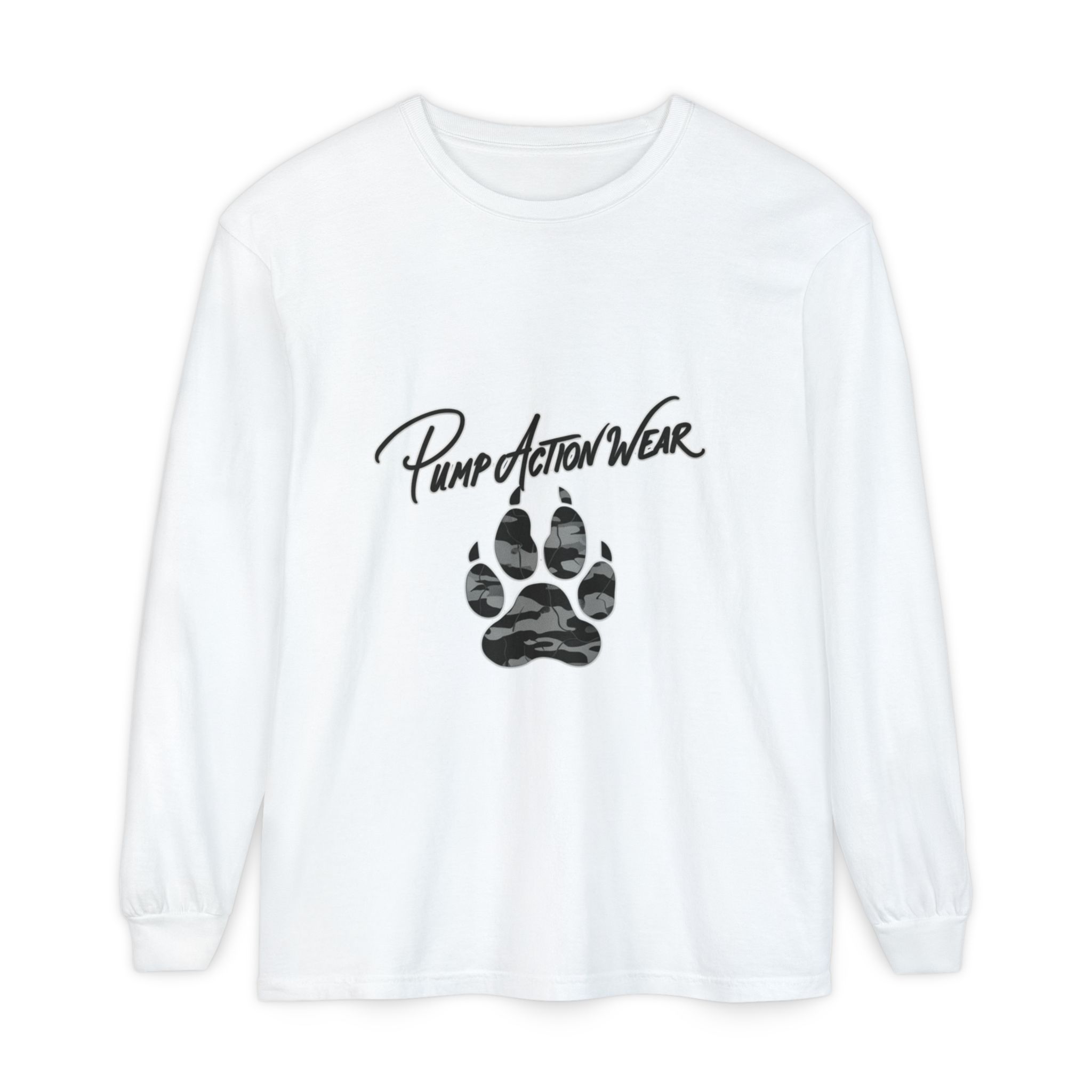 Long Sleeve T-Shirt — "Pump Action Wear" Paw Print Graphic