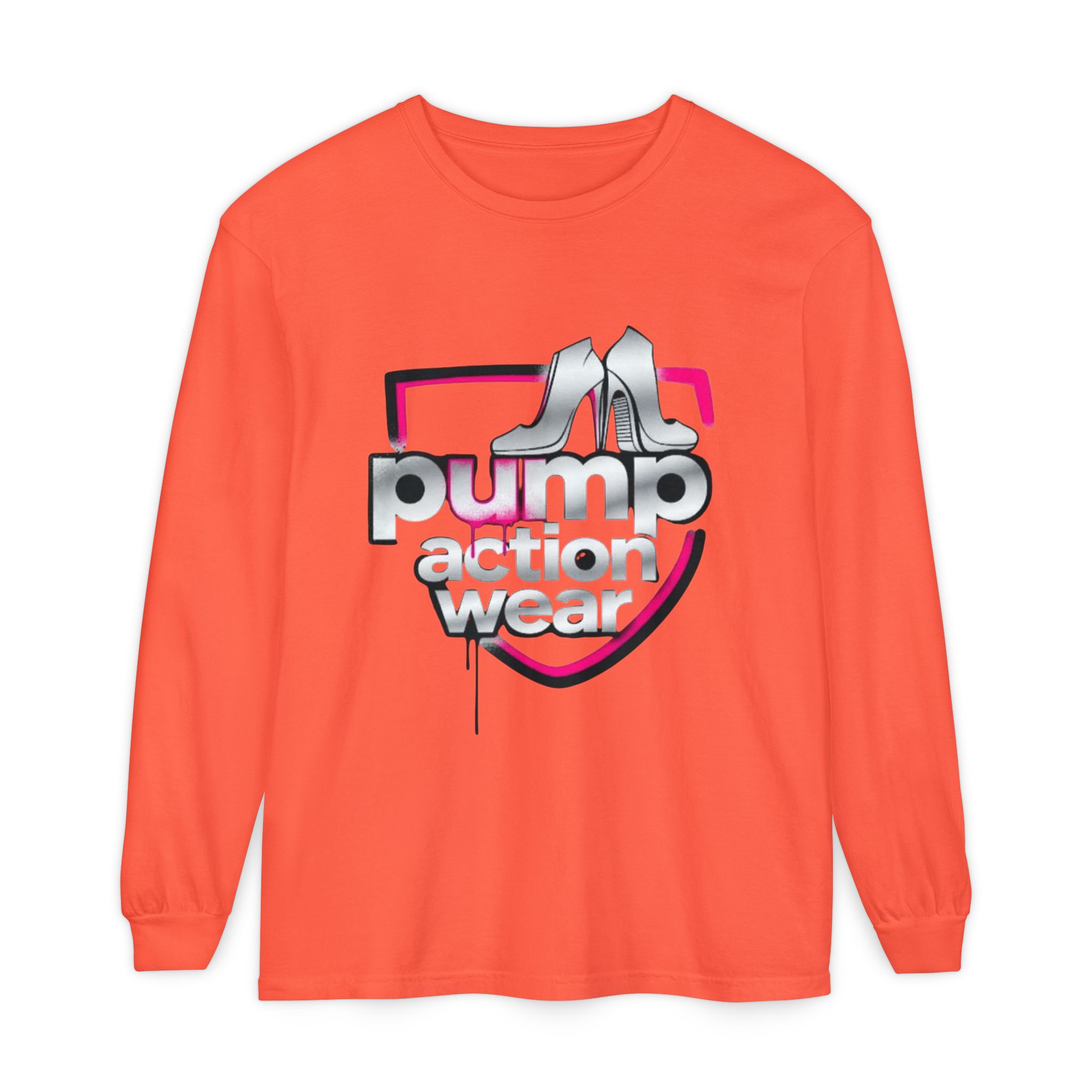 Pump Action Wear Long Sleeve Tee — Retro Chrome Logo Graphic Shirt - Image 9