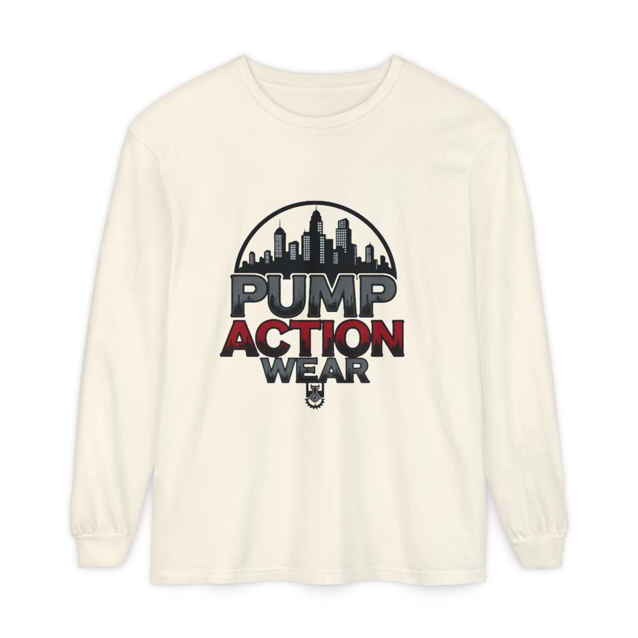 Pump Action Wear Long Sleeve Tee – Urban Skyline Graphic - Image 17