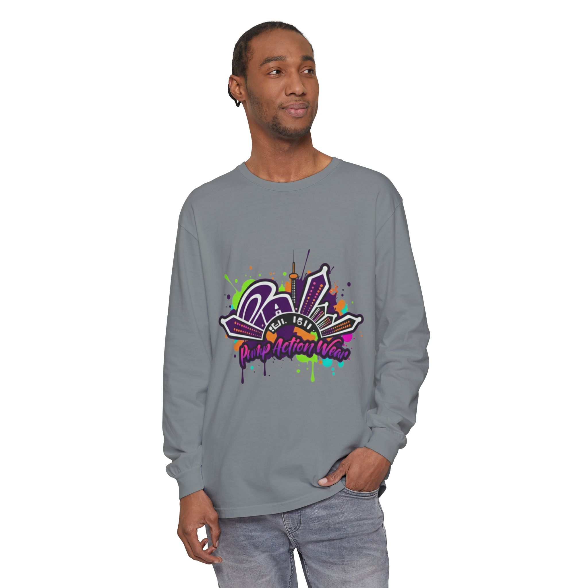 Long Sleeve T-Shirt — Colorful Urban Graffiti Skyline "One Day At A Time" - Image 51