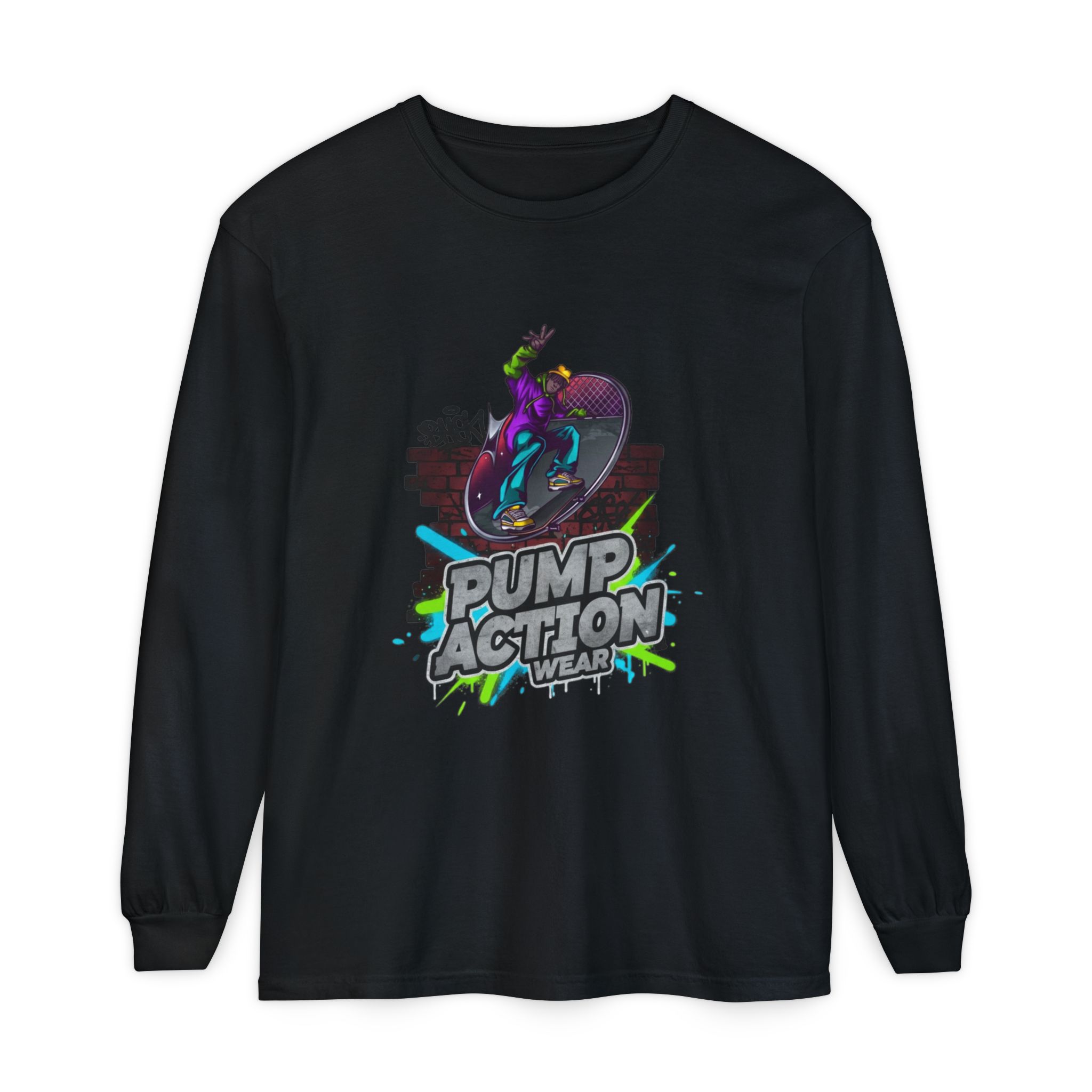 Pump Action Skateboard Long Sleeve Tee — Neon Skate Graphic - Image 61