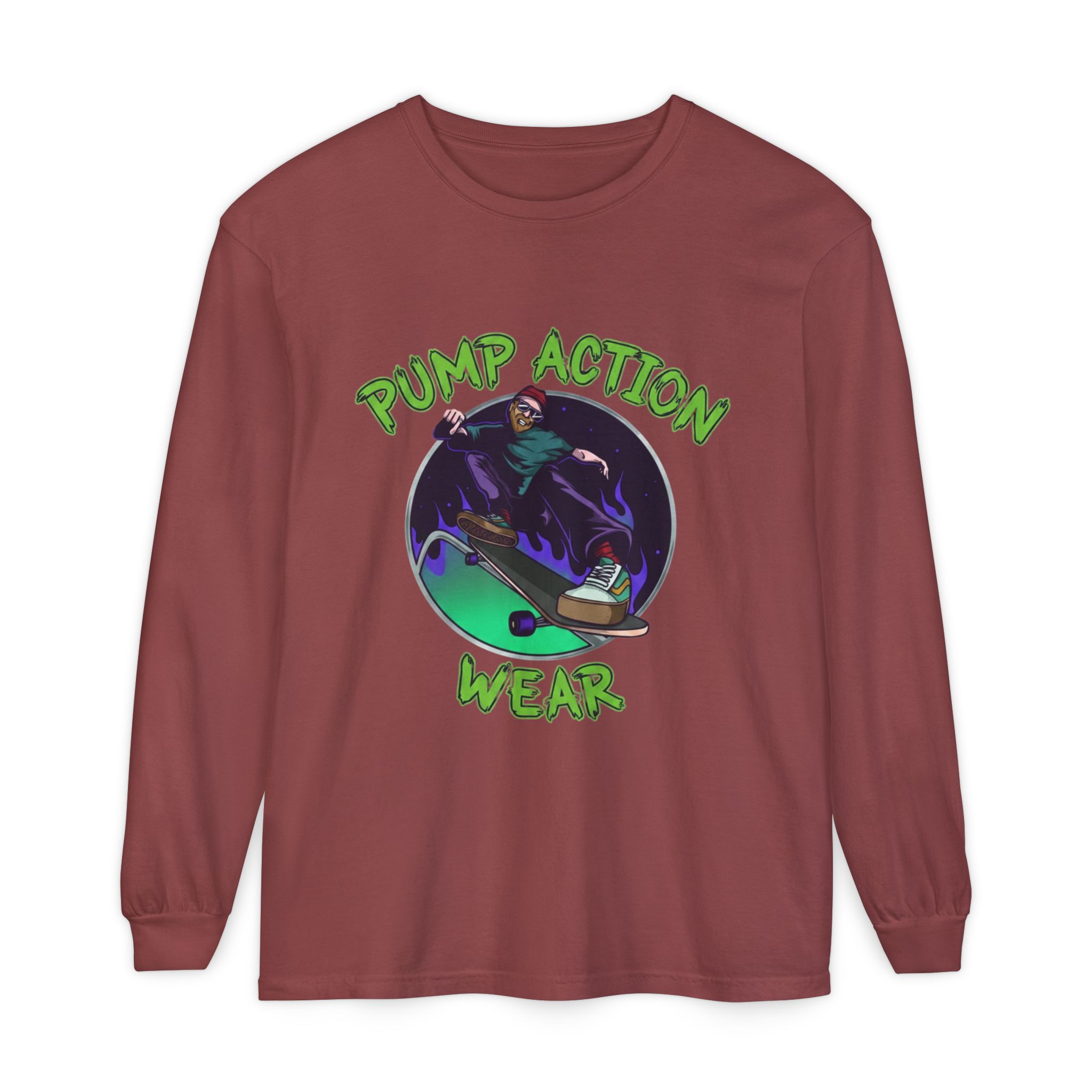 Skateboarder Graphic Long Sleeve Tee — "Pump Action Wear" - Image 13