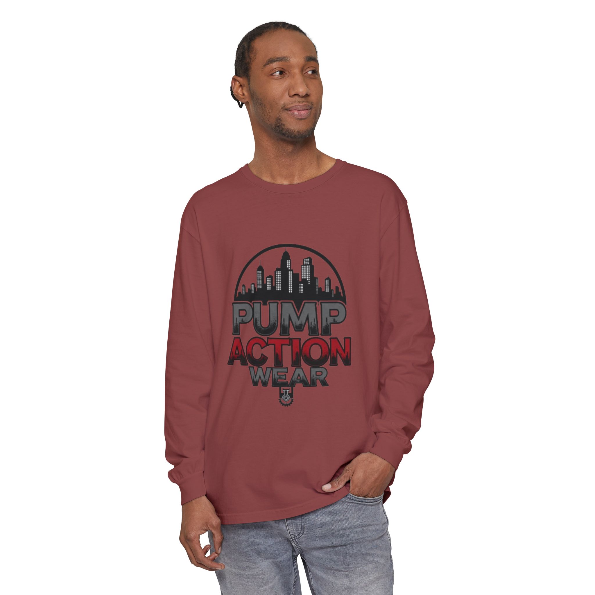 Pump Action Wear Long Sleeve Tee – Urban Skyline Graphic - Image 15