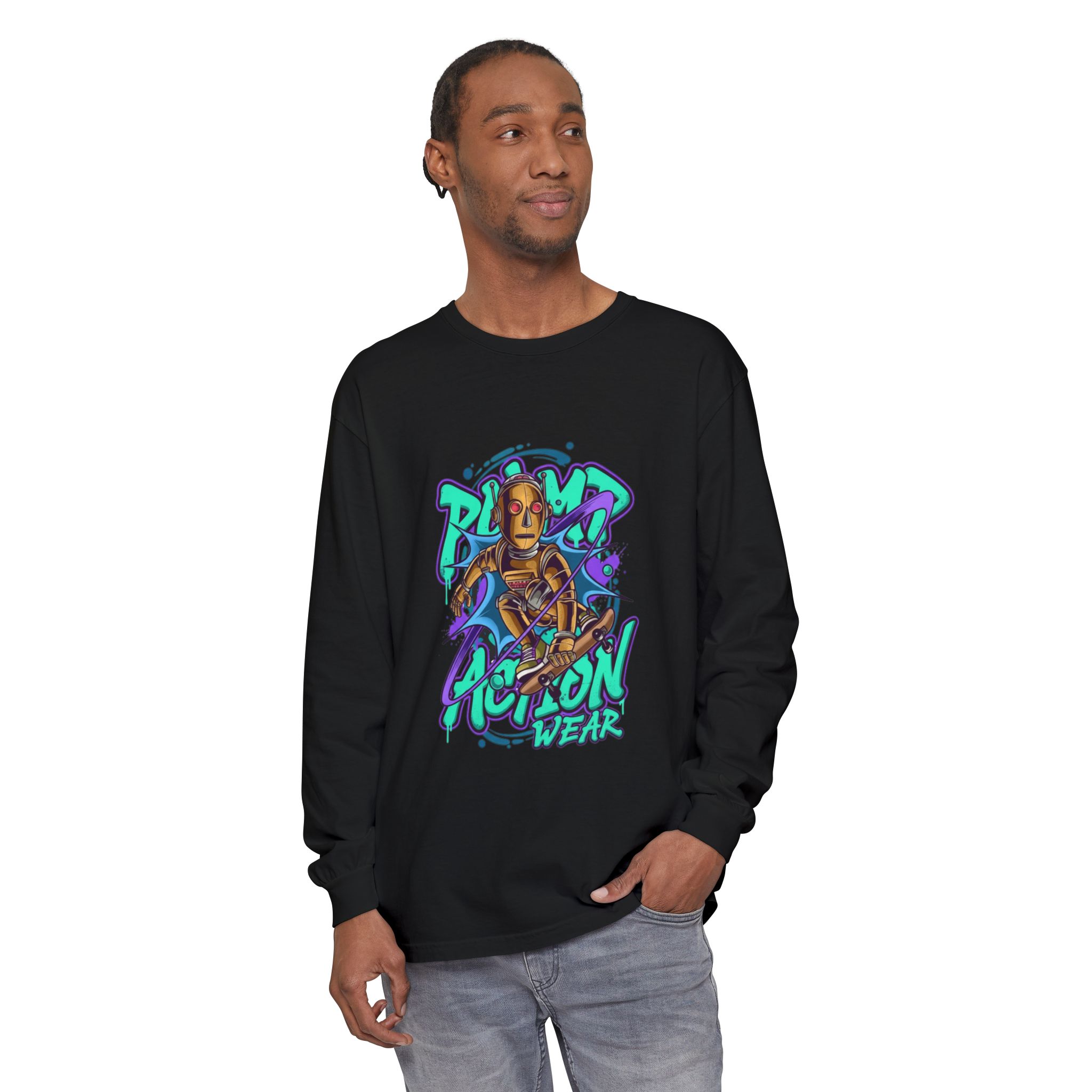 Retro Robot Graffiti Long Sleeve Tee - Image 63