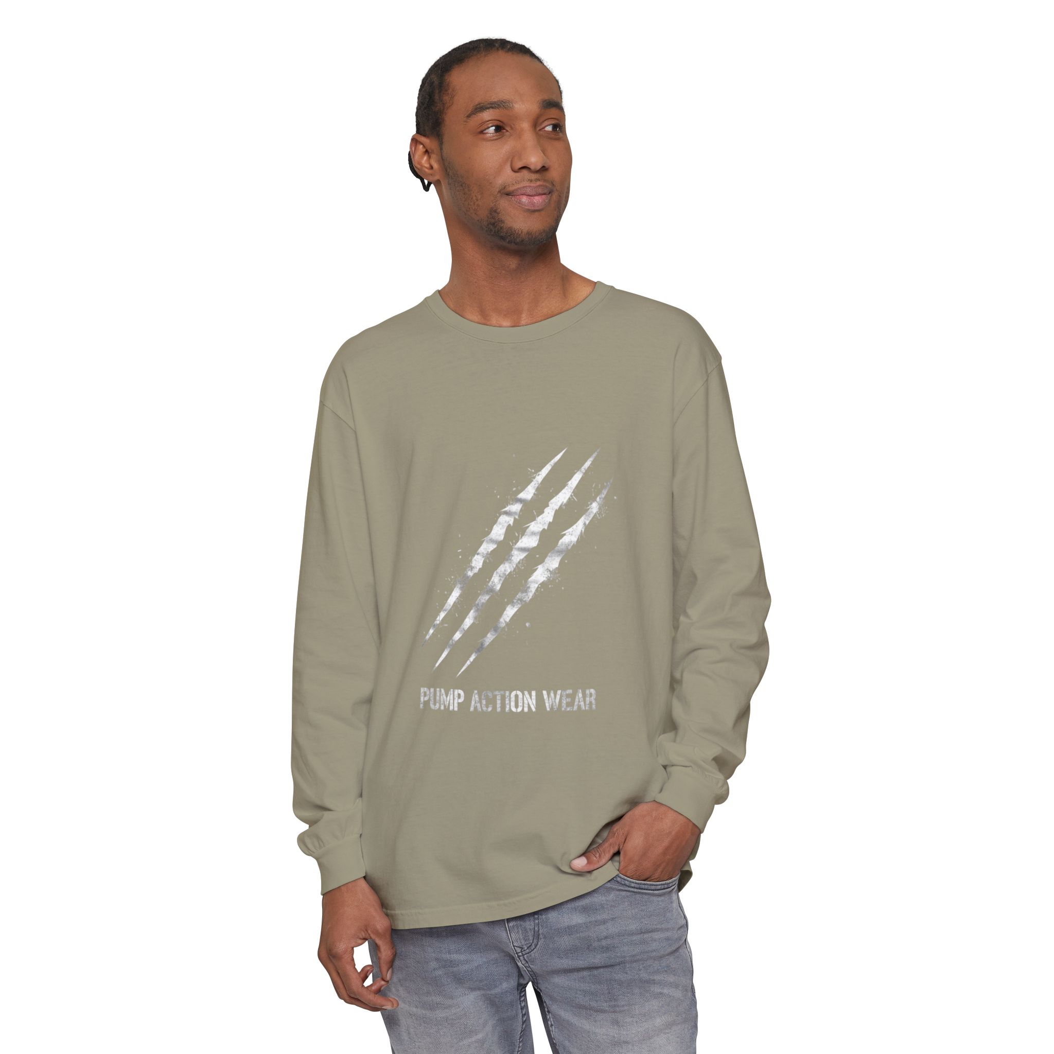Garment-Dyed Long Sleeve Tee — 'Pure Action Wear' Distressed Claw Graphic - Image 31