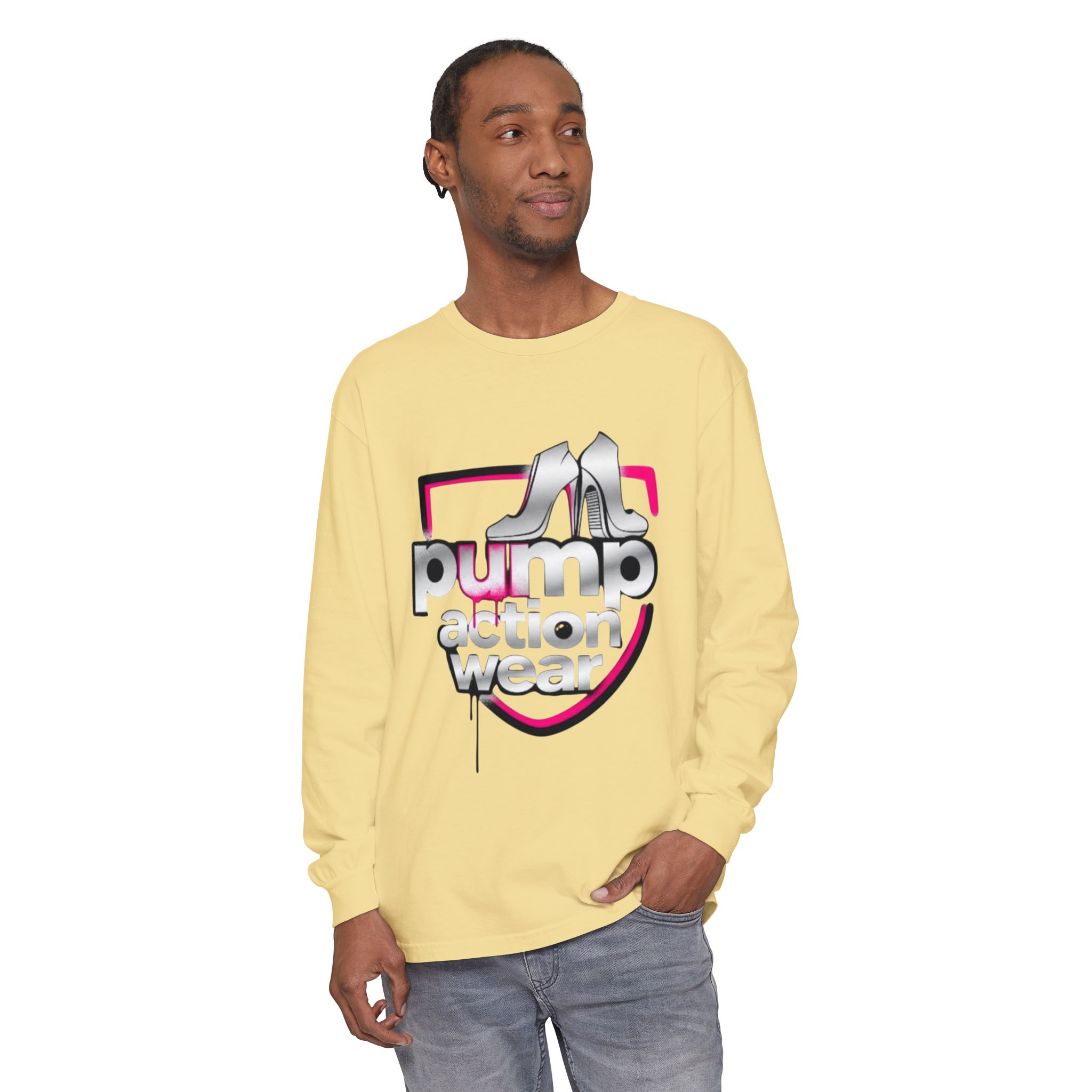 Pump Action Wear Long Sleeve Tee — Retro Chrome Logo Graphic Shirt - Image 31