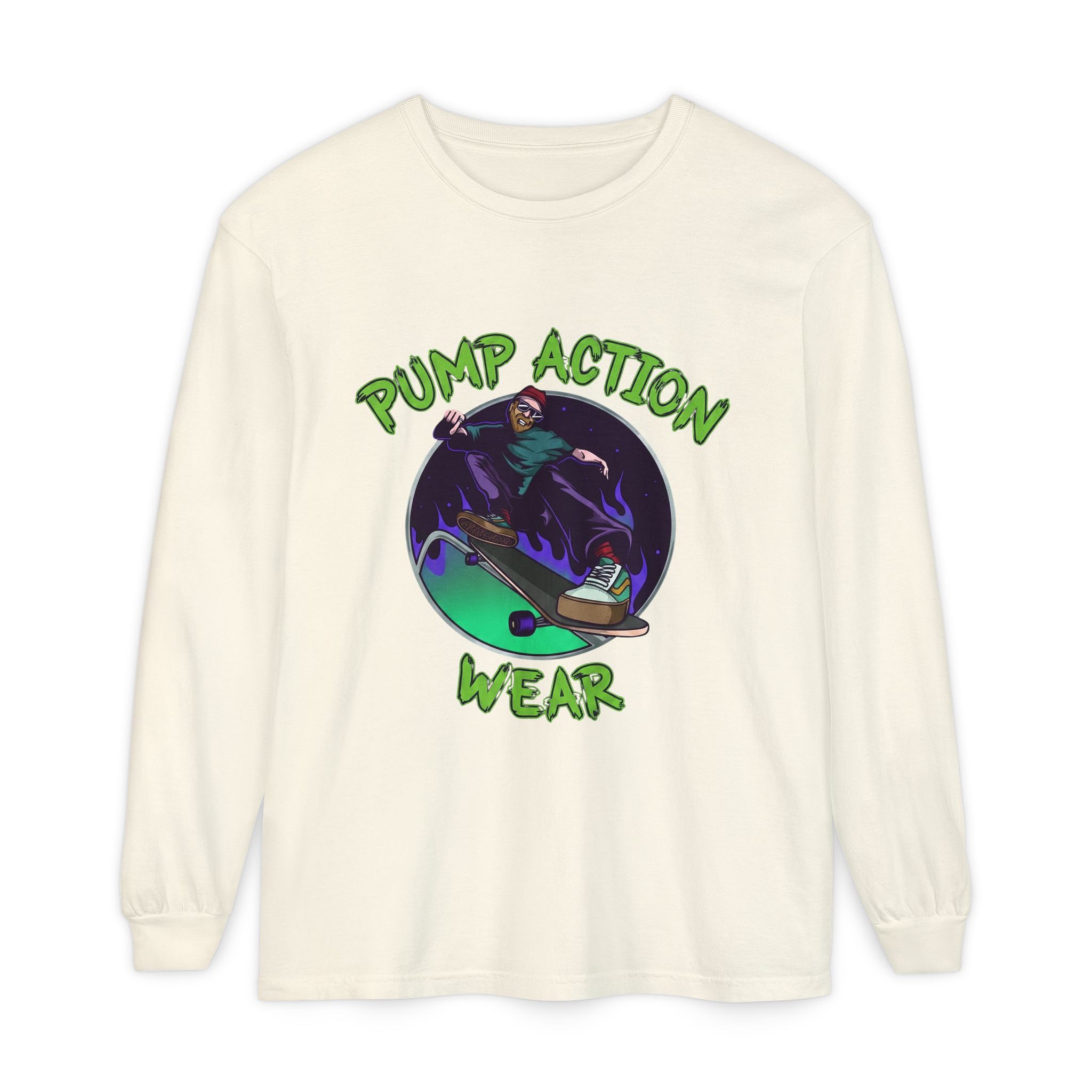Skateboarder Graphic Long Sleeve Tee — "Pump Action Wear" - Image 17