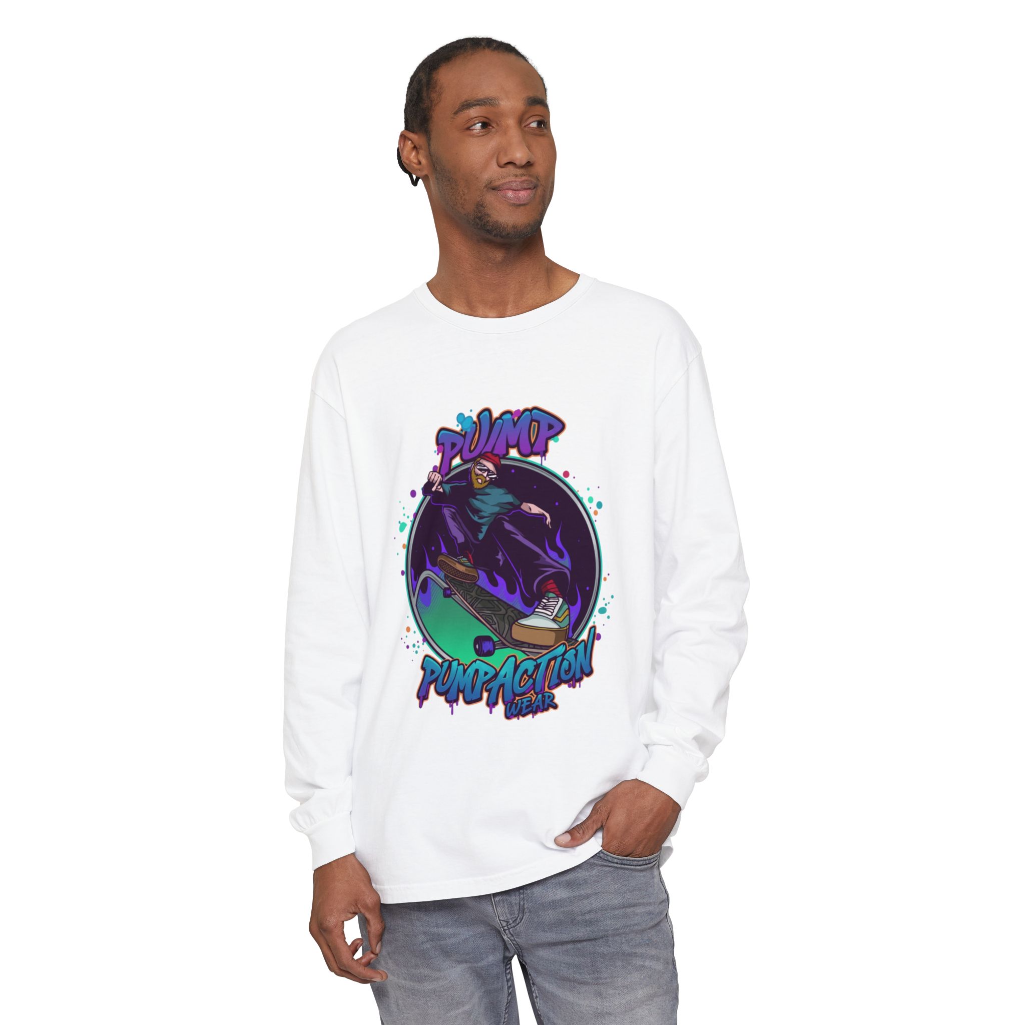 Pump Action Skateboard Long Sleeve Tee – Pump Action Graphic Shirt - Image 3