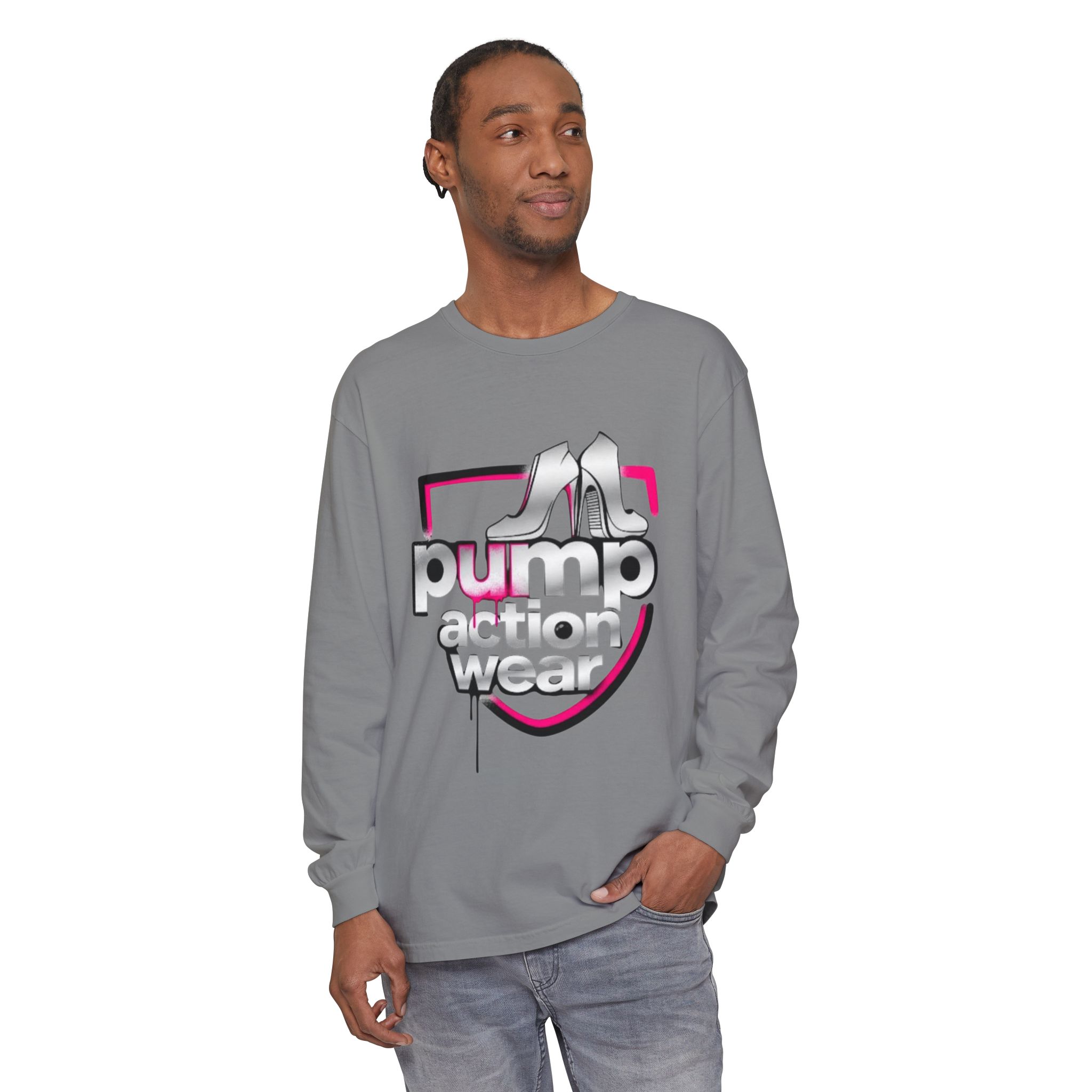 Pump Action Wear Long Sleeve Tee — Retro Chrome Logo Graphic Shirt - Image 43
