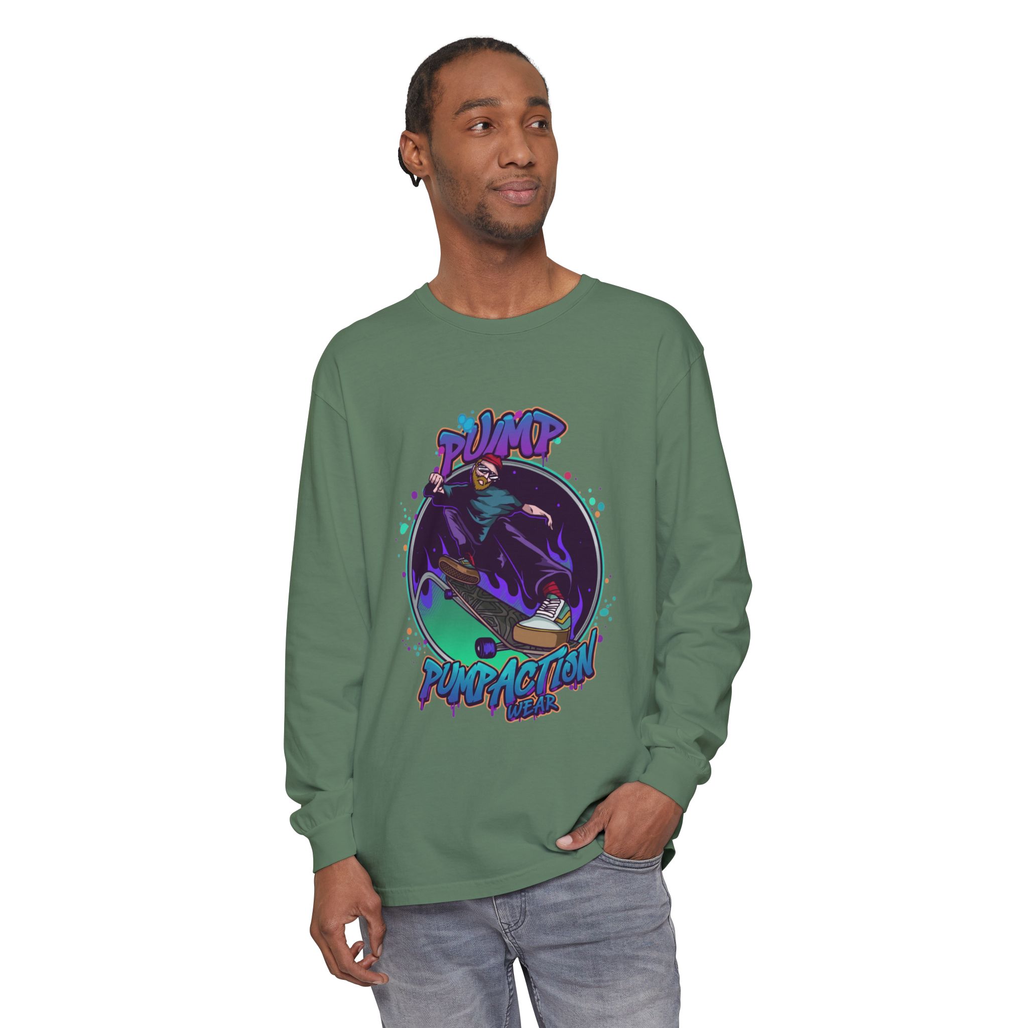 Pump Action Skateboard Long Sleeve Tee – Pump Action Graphic Shirt - Image 43