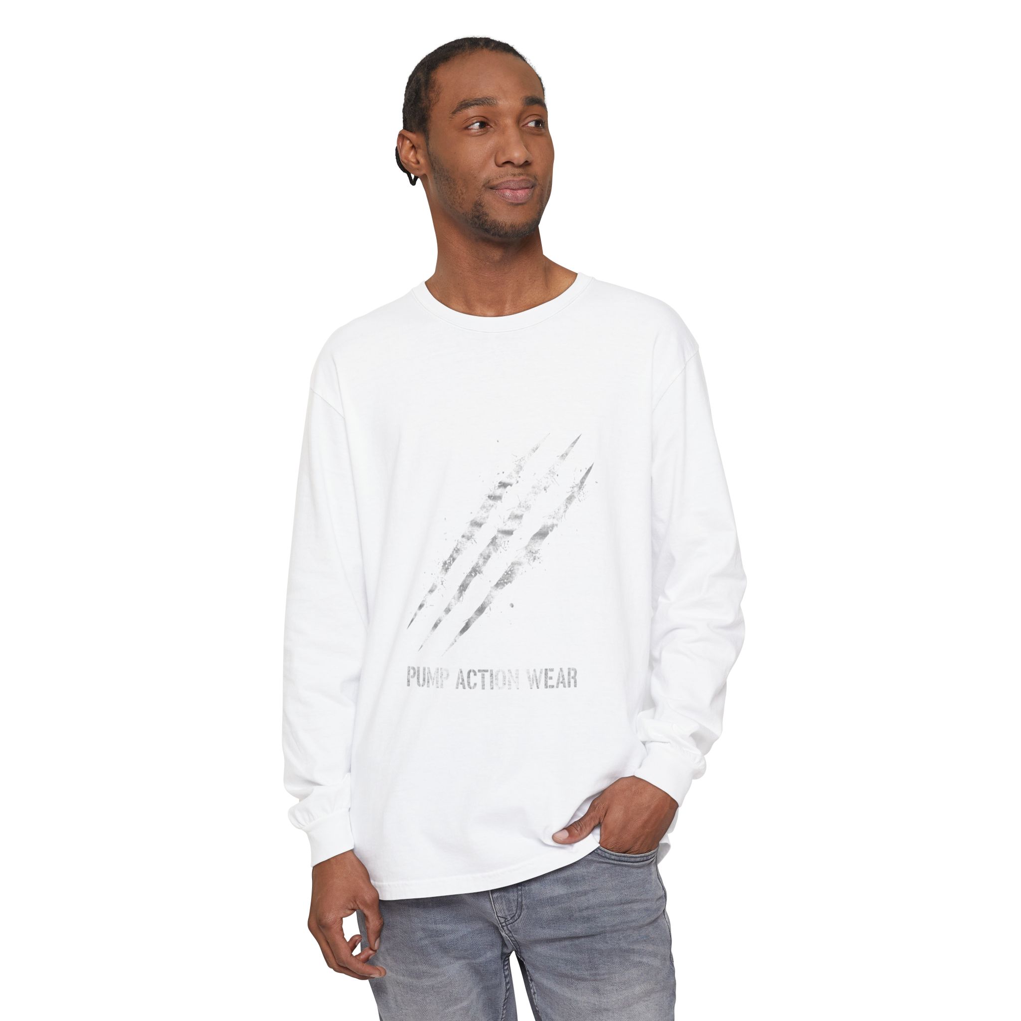 Garment-Dyed Long Sleeve Tee — 'Pure Action Wear' Distressed Claw Graphic - Image 3