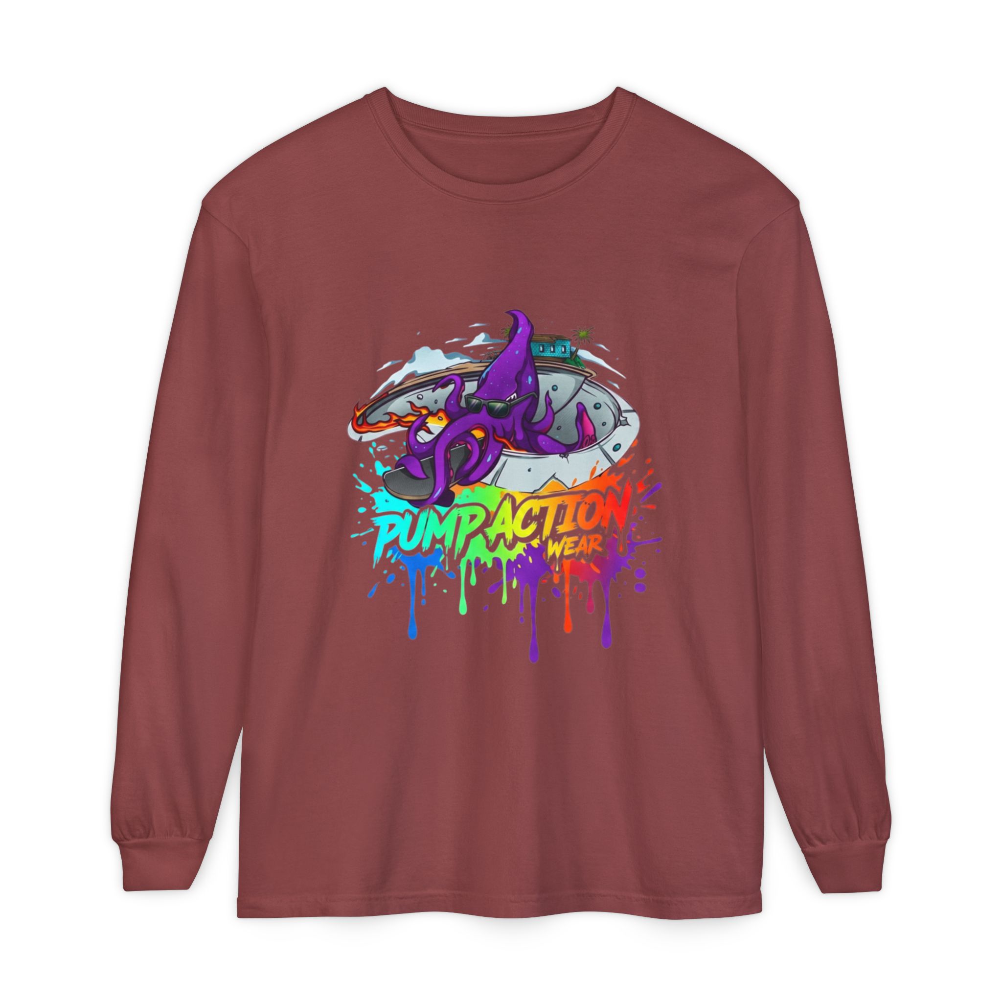 Long Sleeve T‑Shirt — 'Pump Action' Colorful Octopus Skate Graphic - Image 13