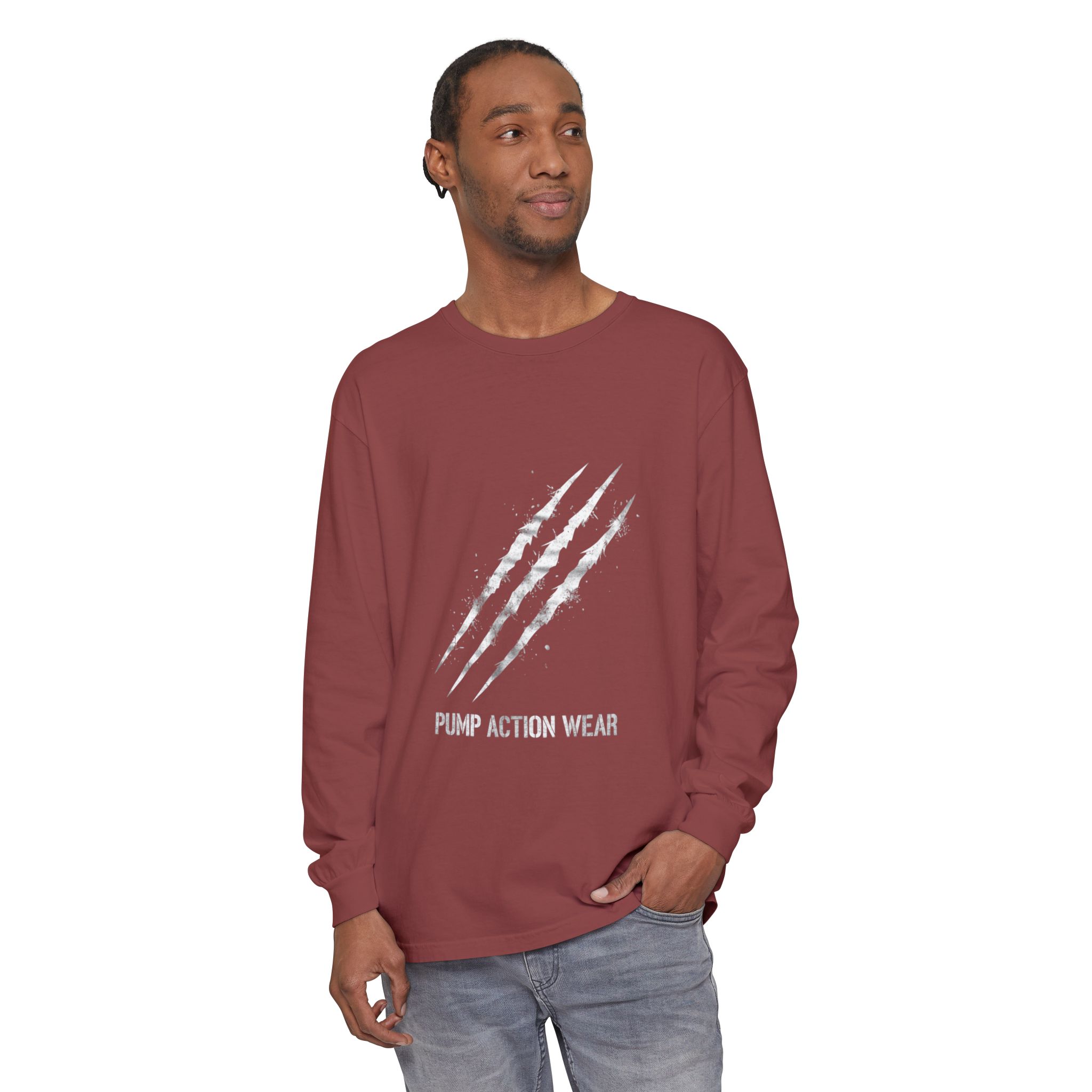 Garment-Dyed Long Sleeve Tee — 'Pure Action Wear' Distressed Claw Graphic - Image 15