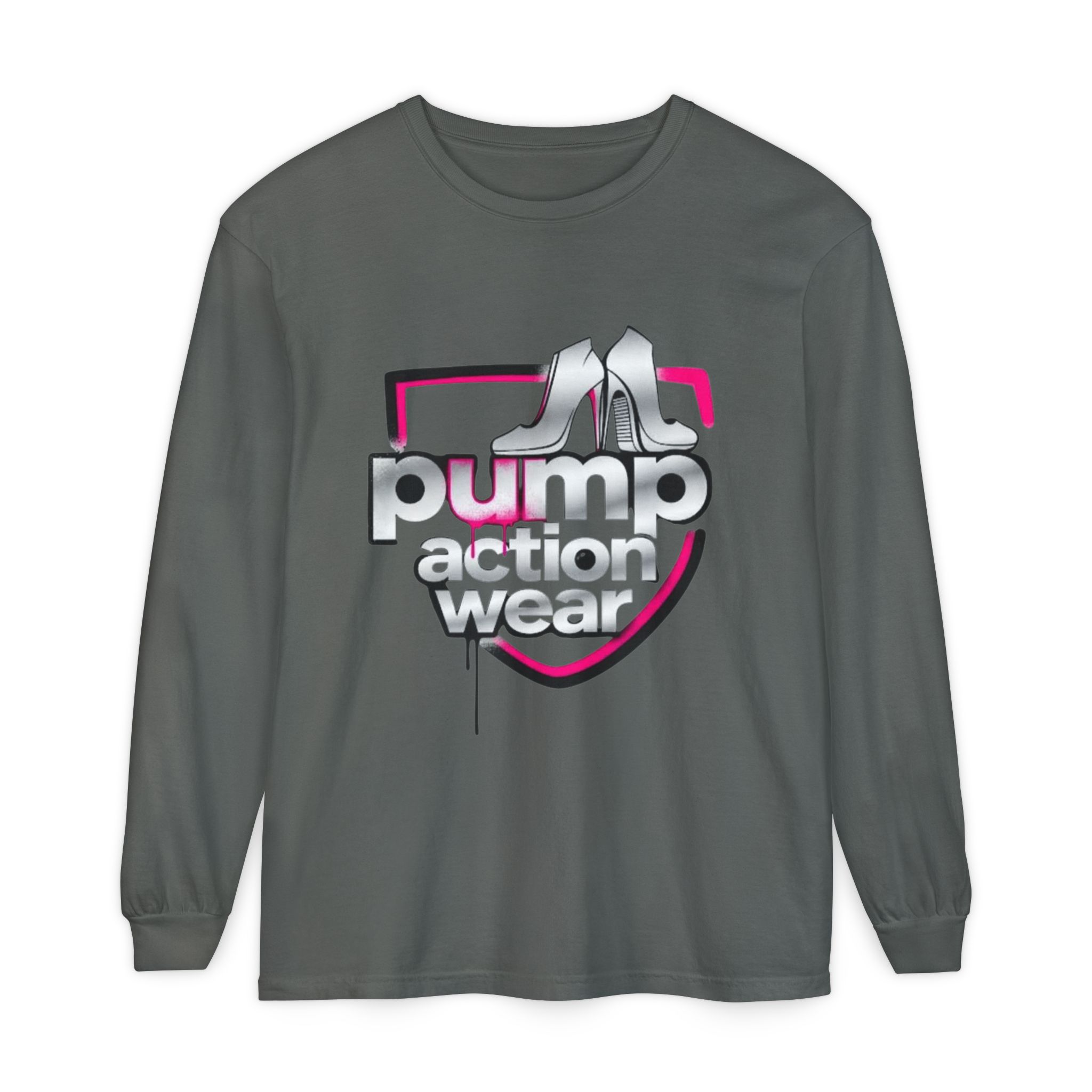 Pump Action Wear Long Sleeve Tee — Retro Chrome Logo Graphic Shirt - Image 37