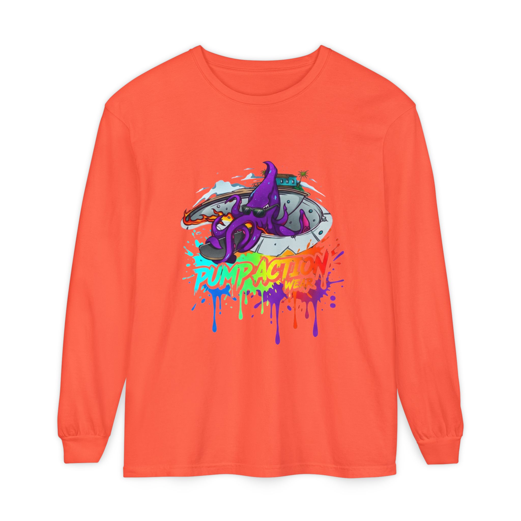 Long Sleeve T‑Shirt — 'Pump Action' Colorful Octopus Skate Graphic - Image 9