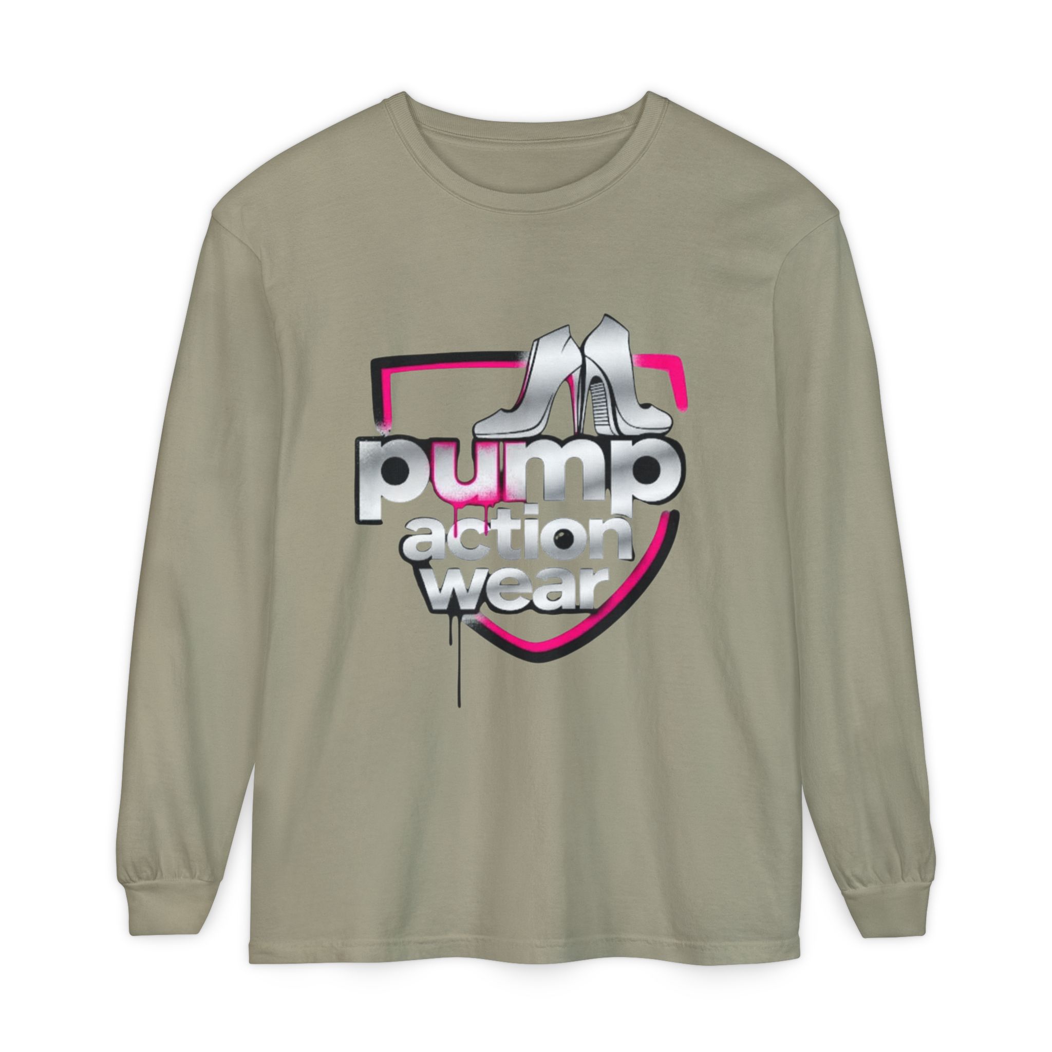 Pump Action Wear Long Sleeve Tee — Retro Chrome Logo Graphic Shirt - Image 33