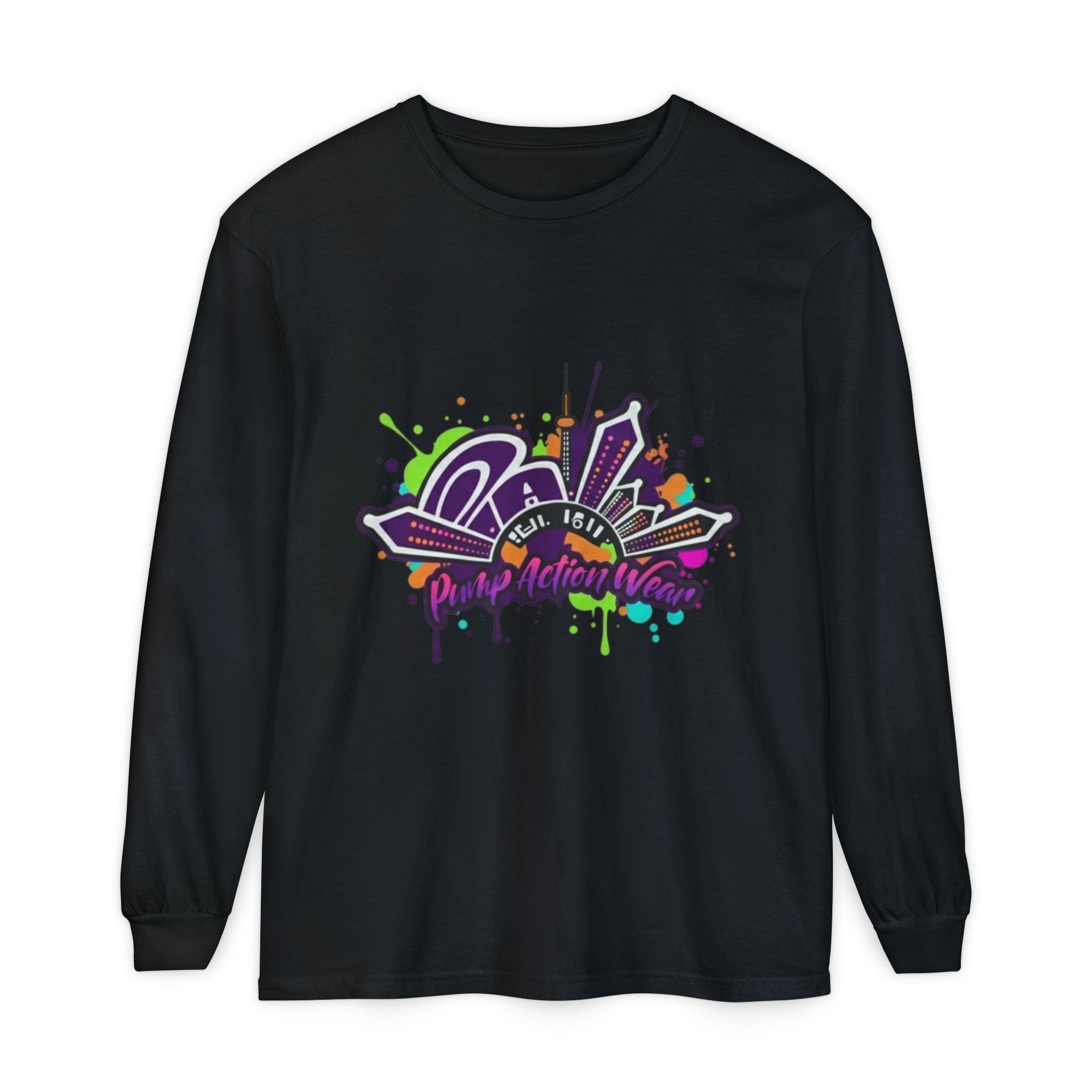 Long Sleeve T-Shirt — Colorful Urban Graffiti Skyline "One Day At A Time" - Image 57