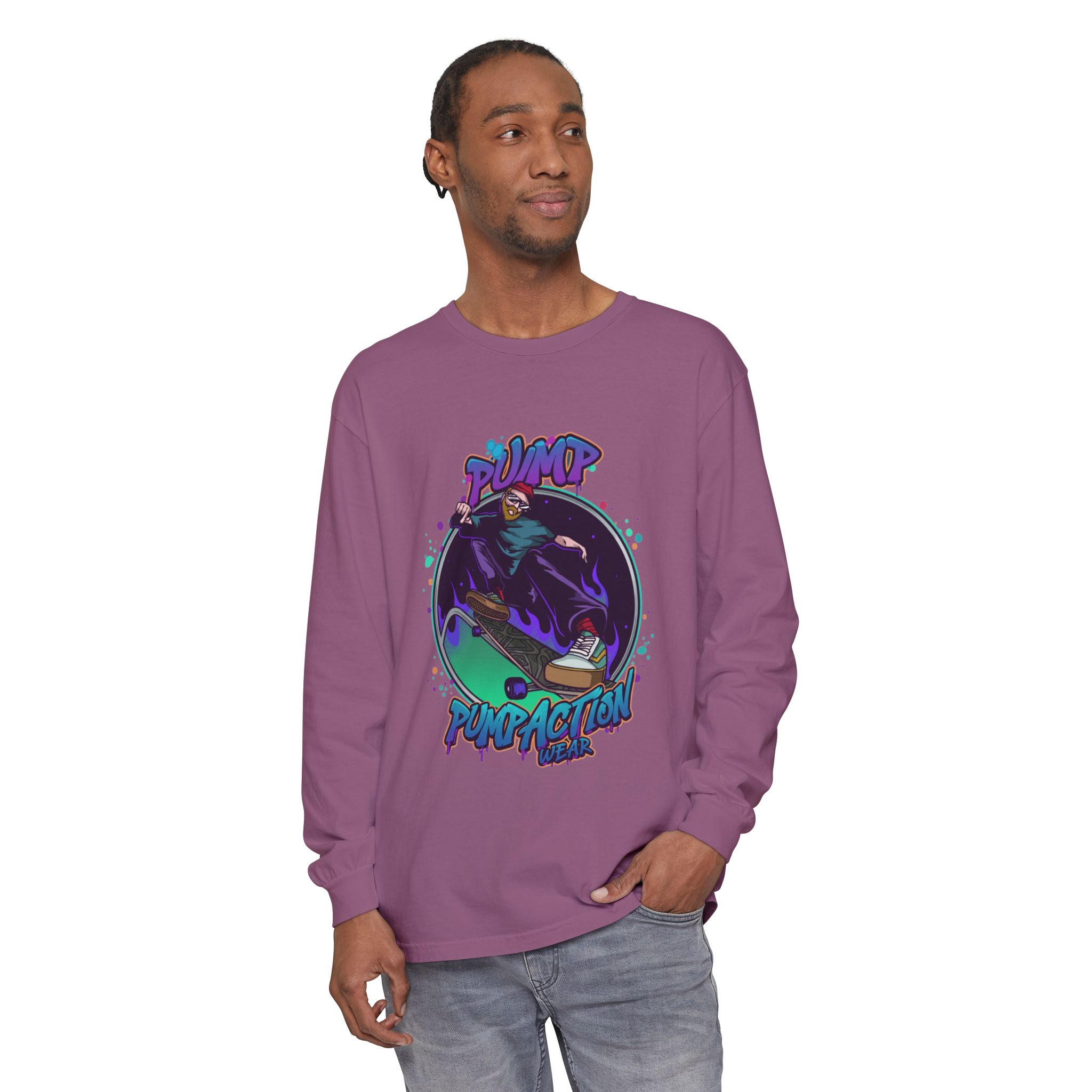 Pump Action Skateboard Long Sleeve Tee – Pump Action Graphic Shirt - Image 63
