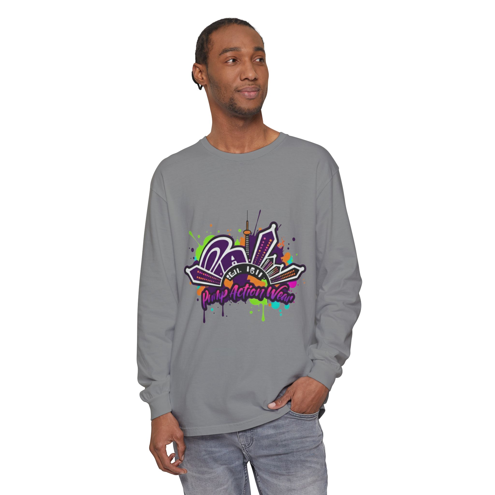 Long Sleeve T-Shirt — Colorful Urban Graffiti Skyline "One Day At A Time" - Image 39