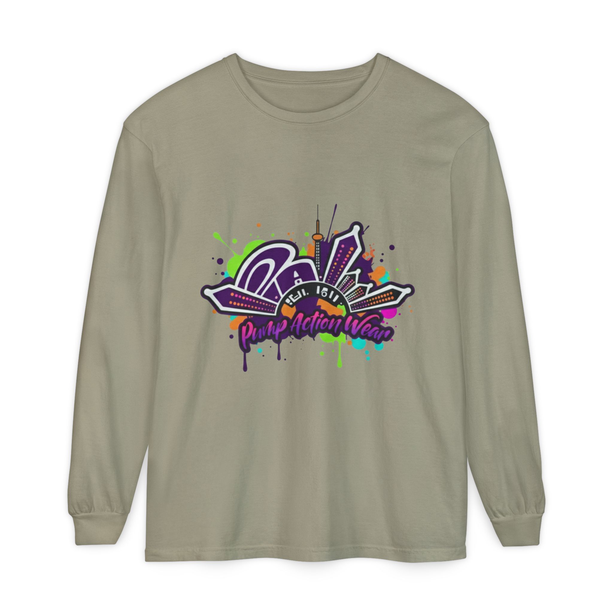 Long Sleeve T-Shirt — Colorful Urban Graffiti Skyline "One Day At A Time" - Image 29