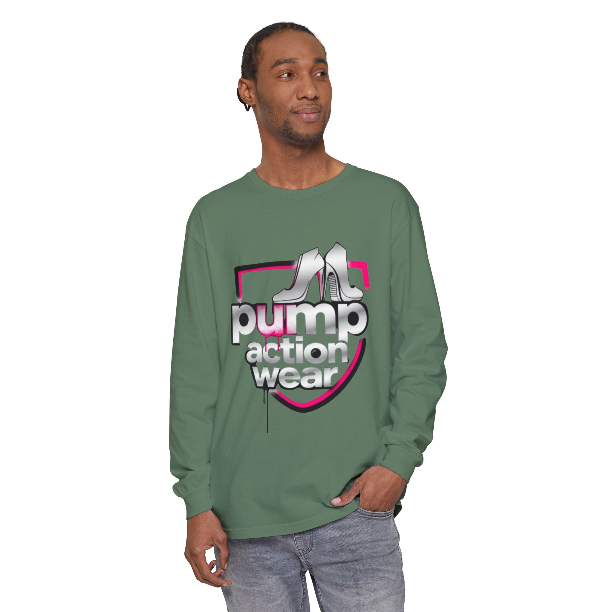 Pump Action Wear Long Sleeve Tee — Retro Chrome Logo Graphic Shirt - Image 51