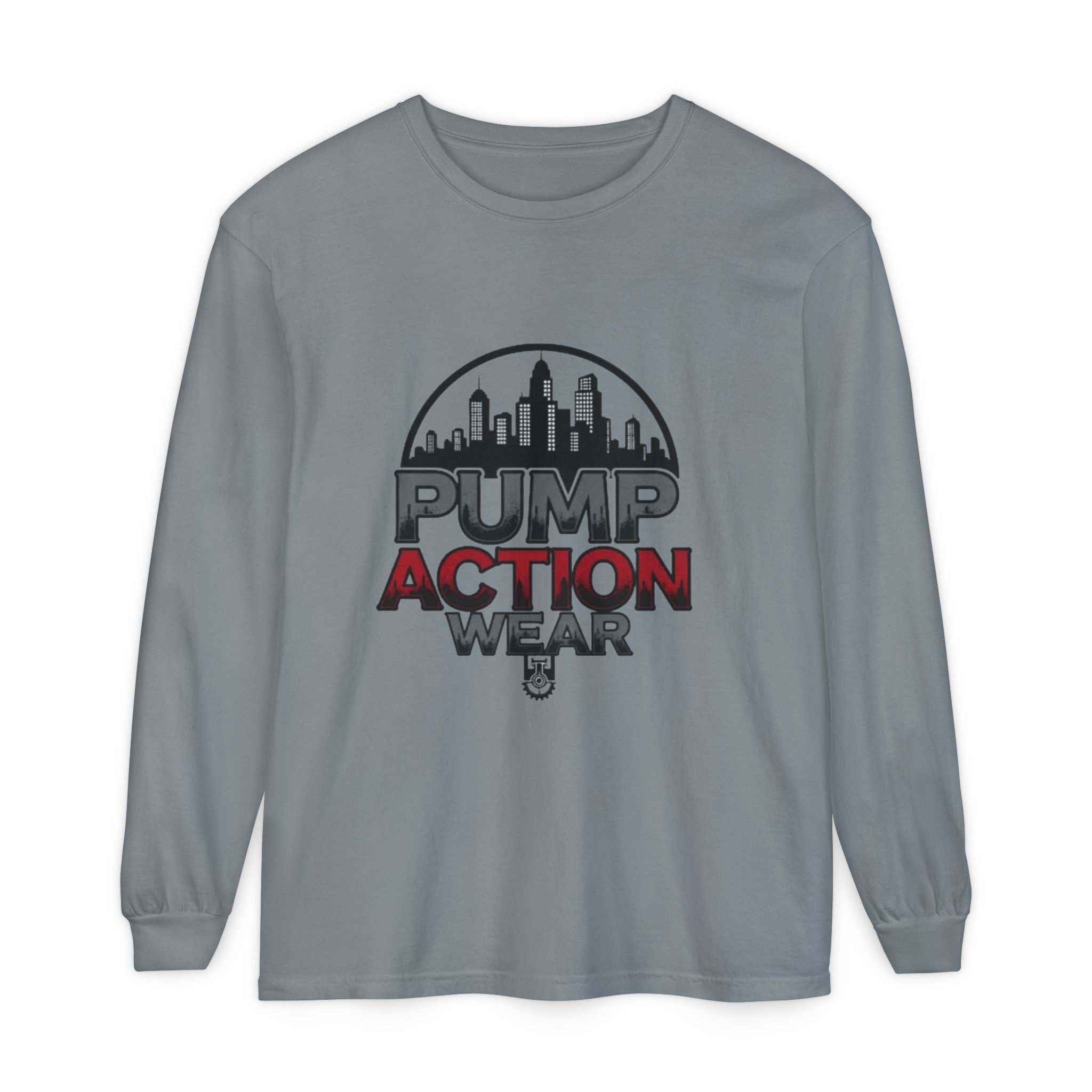 Pump Action Wear Long Sleeve Tee – Urban Skyline Graphic - Image 53