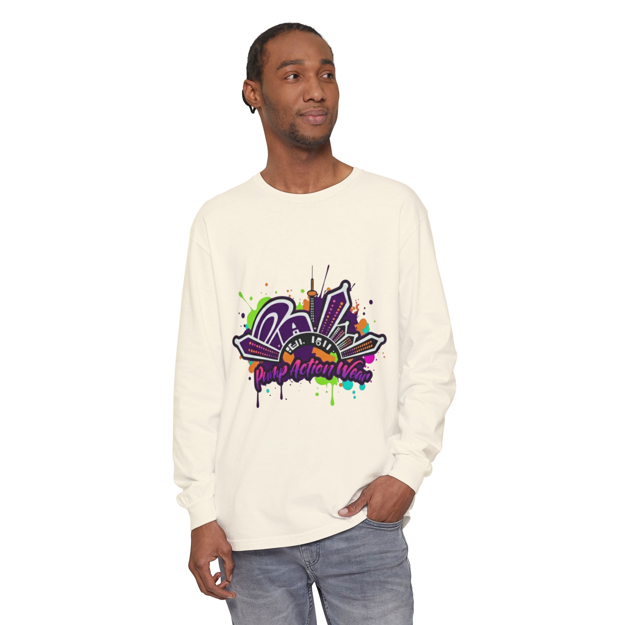 Long Sleeve T-Shirt — Colorful Urban Graffiti Skyline "One Day At A Time" - Image 19