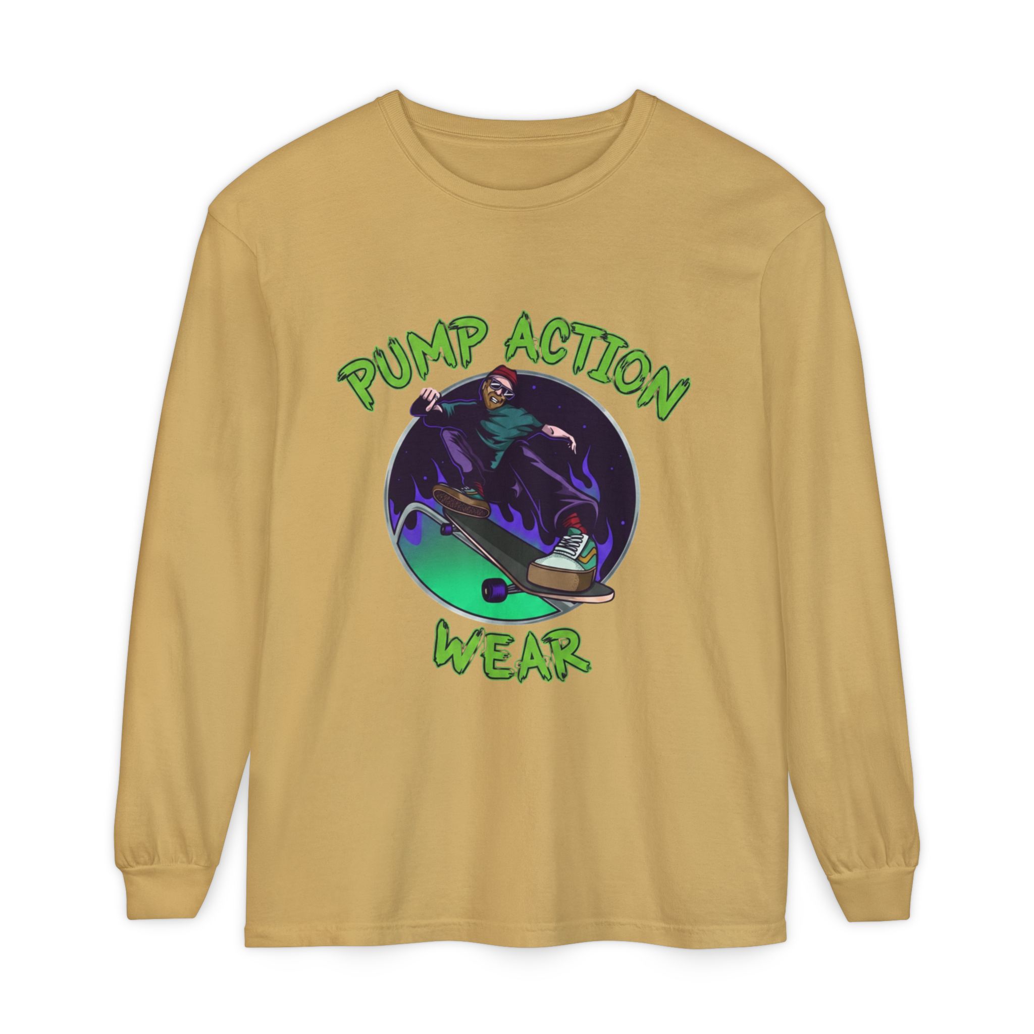 Skateboarder Graphic Long Sleeve Tee — "Pump Action Wear" - Image 21