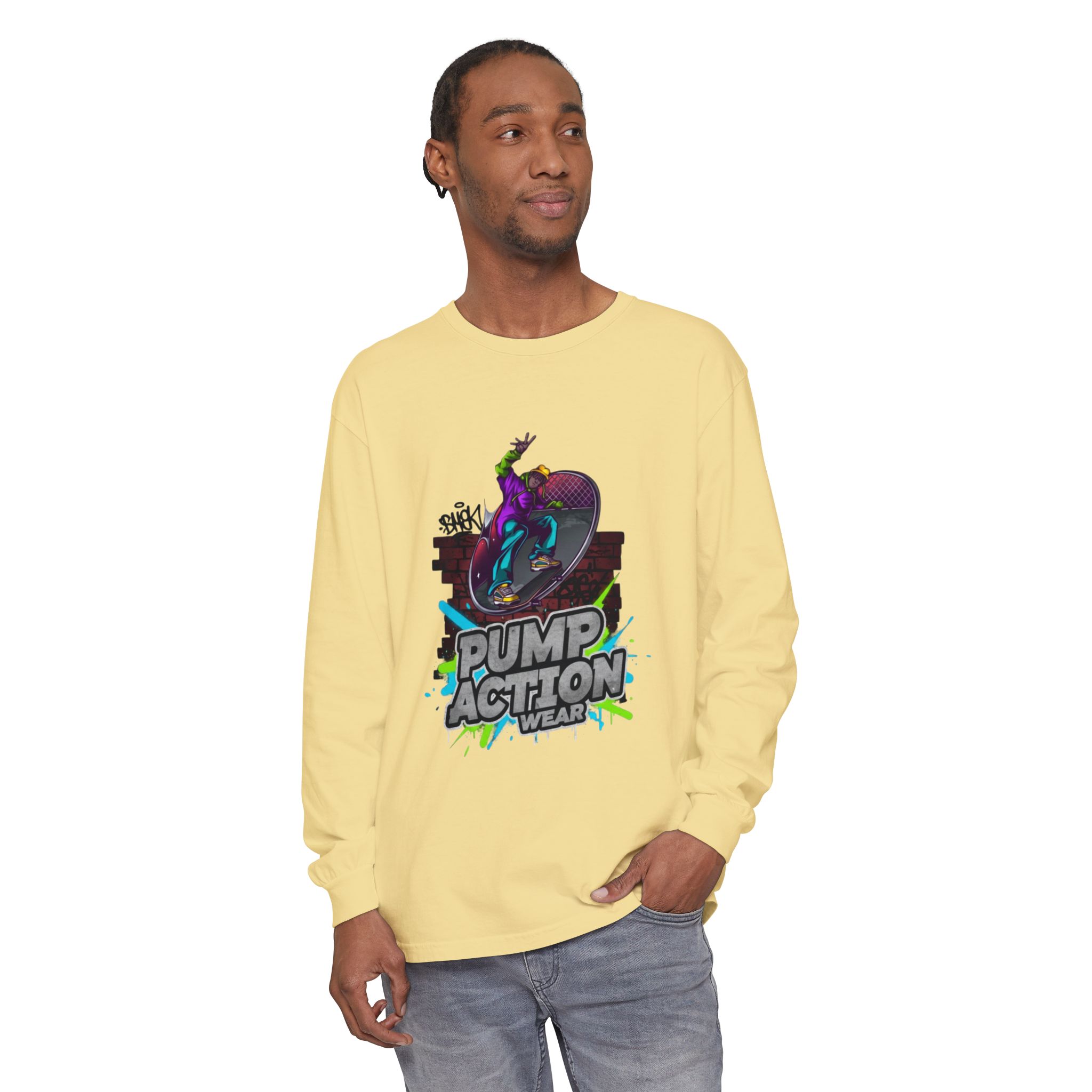Pump Action Skateboard Long Sleeve Tee — Neon Skate Graphic - Image 31