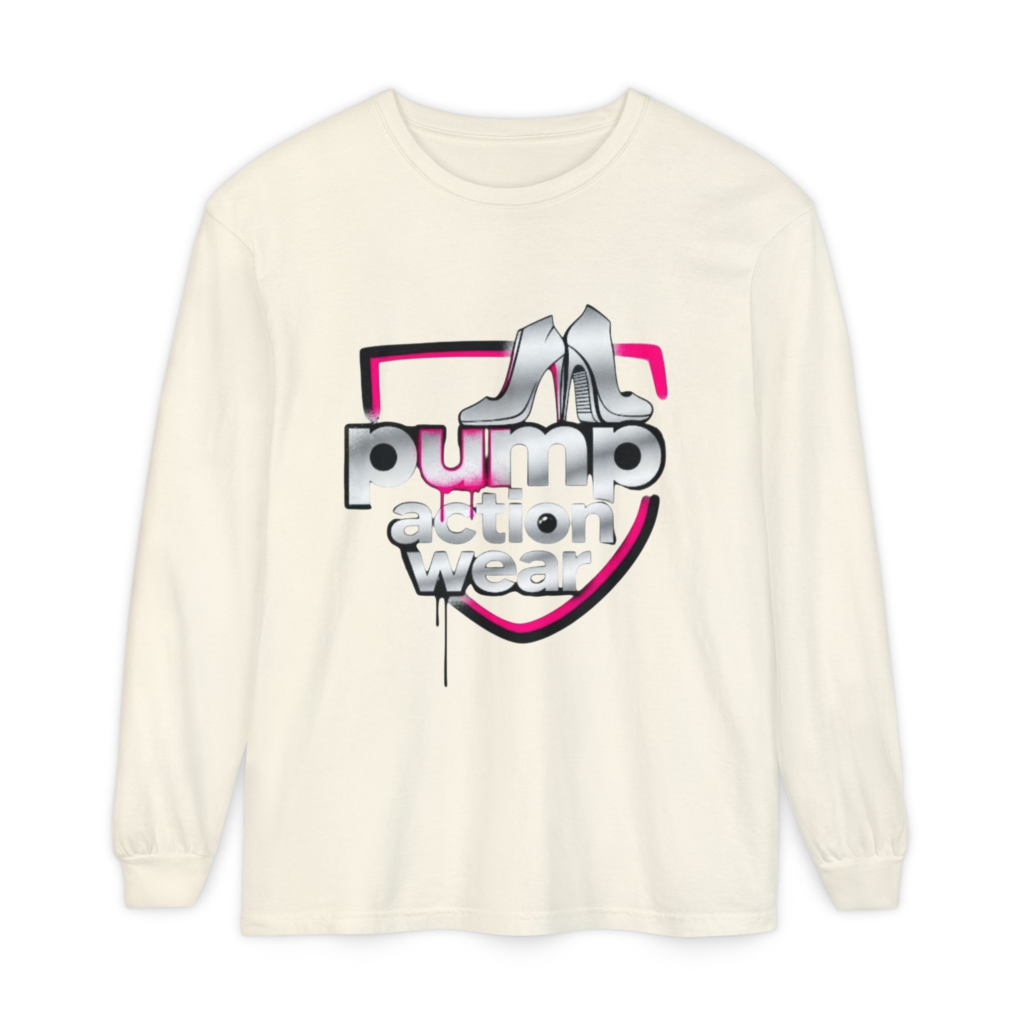 Pump Action Wear Long Sleeve Tee — Retro Chrome Logo Graphic Shirt - Image 17